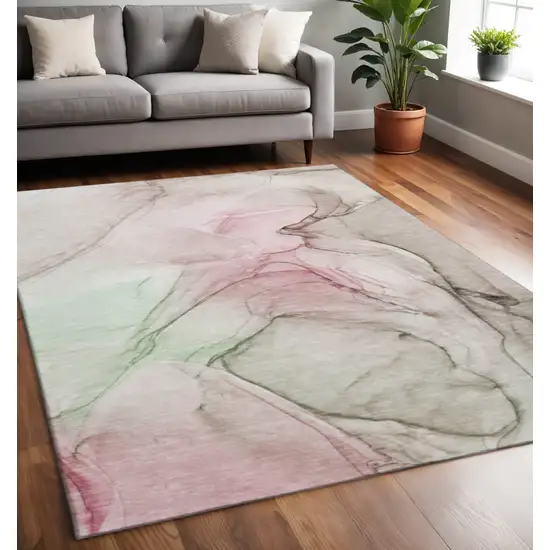 Blush And Ivory Abstract Washable Area Rug With UV Protection Photo 2