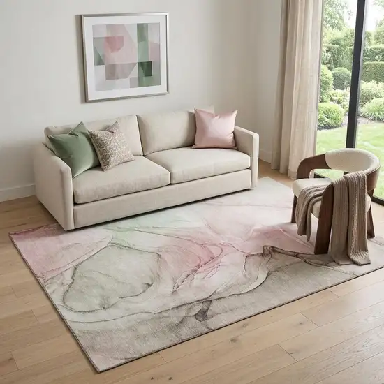 Blush And Ivory Abstract Washable Area Rug With UV Protection Photo 1