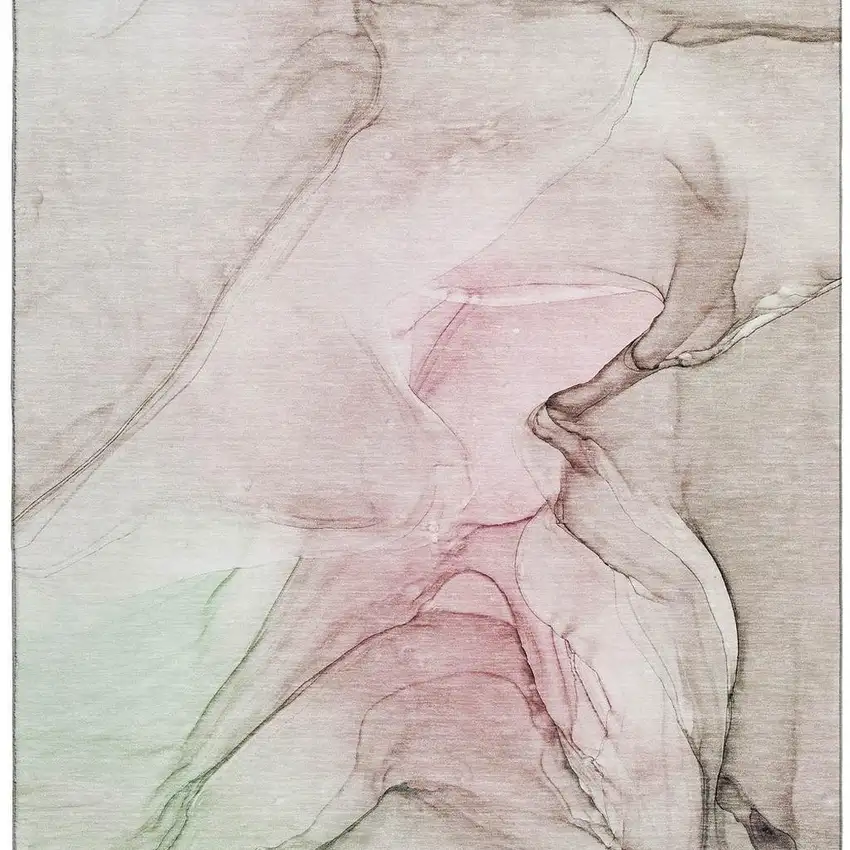 Blush And Ivory Abstract Washable Area Rug With UV Protection Photo 4