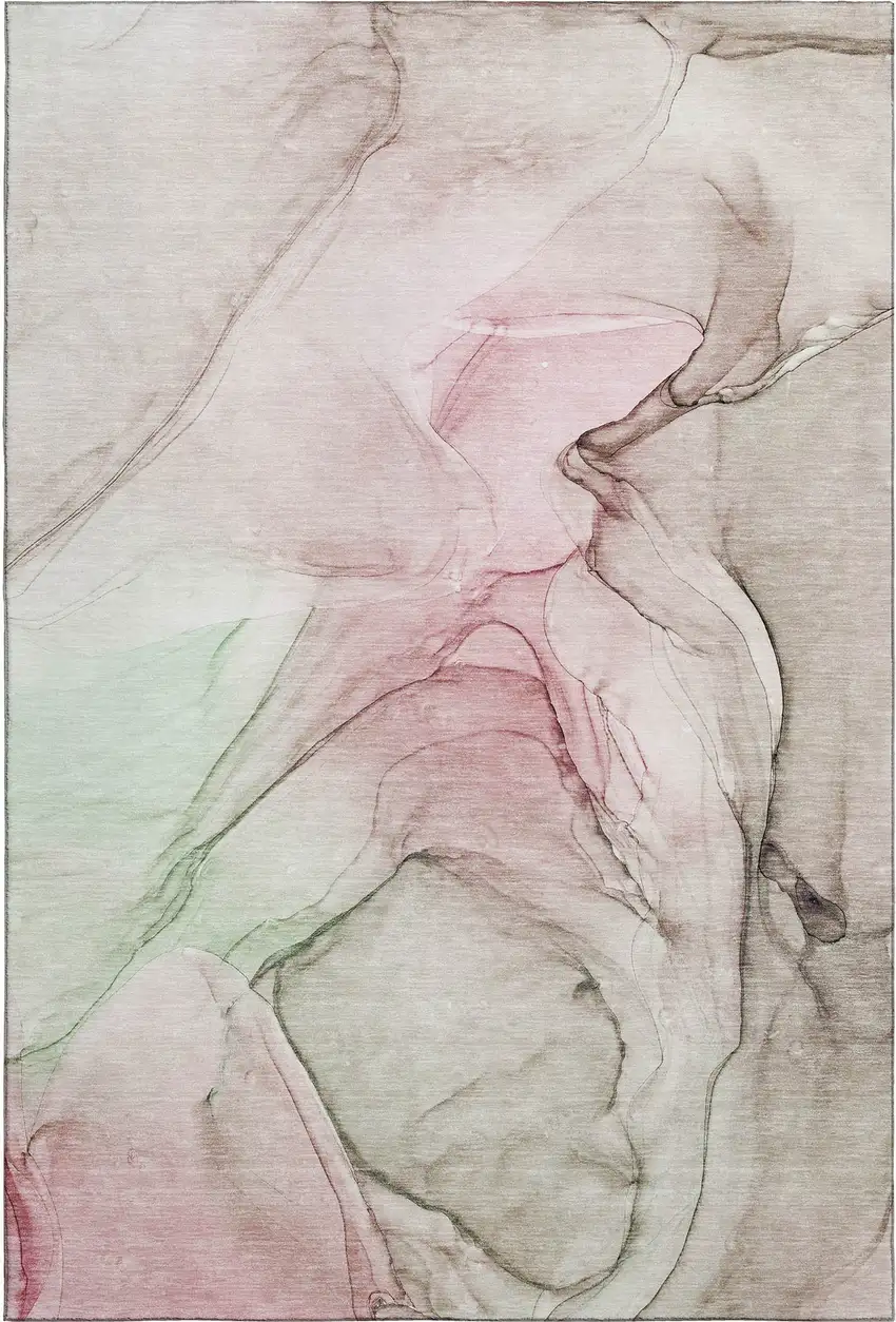 Blush And Ivory Abstract Washable Area Rug With UV Protection Photo 1