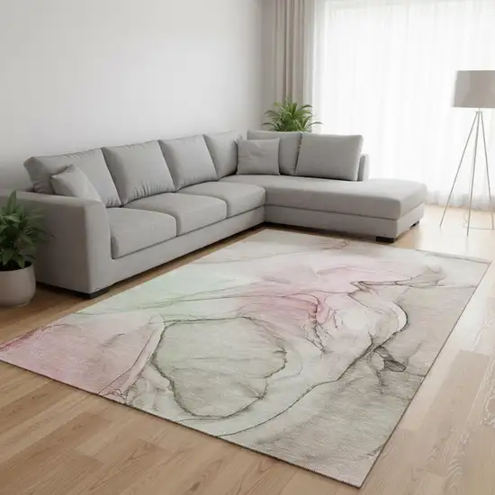 Blush And Ivory Abstract Washable Area Rug With UV Protection Photo 1