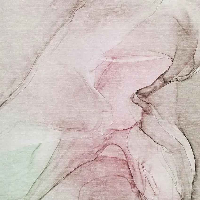 Blush And Ivory Abstract Washable Area Rug With UV Protection Photo 3