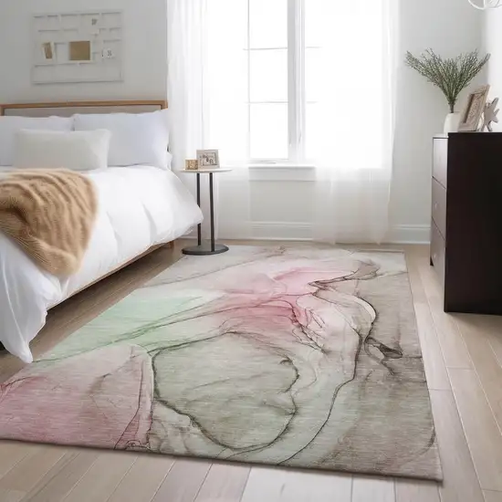 Blush And Ivory Abstract Washable Area Rug With UV Protection Photo 4