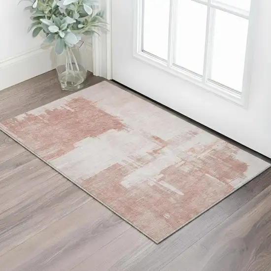 Blush And Ivory Abstract Washable Area Rug With UV Protection Photo 2