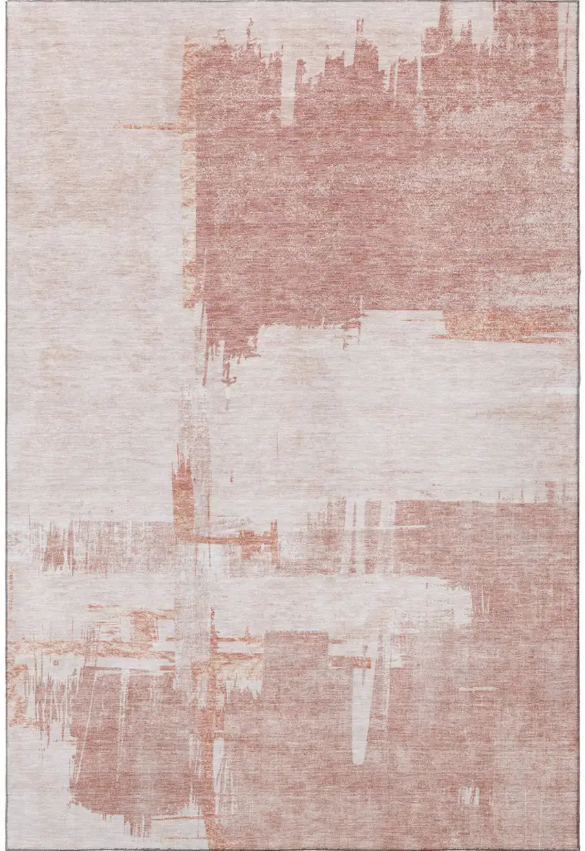 Blush And Ivory Abstract Washable Area Rug With UV Protection Photo 3