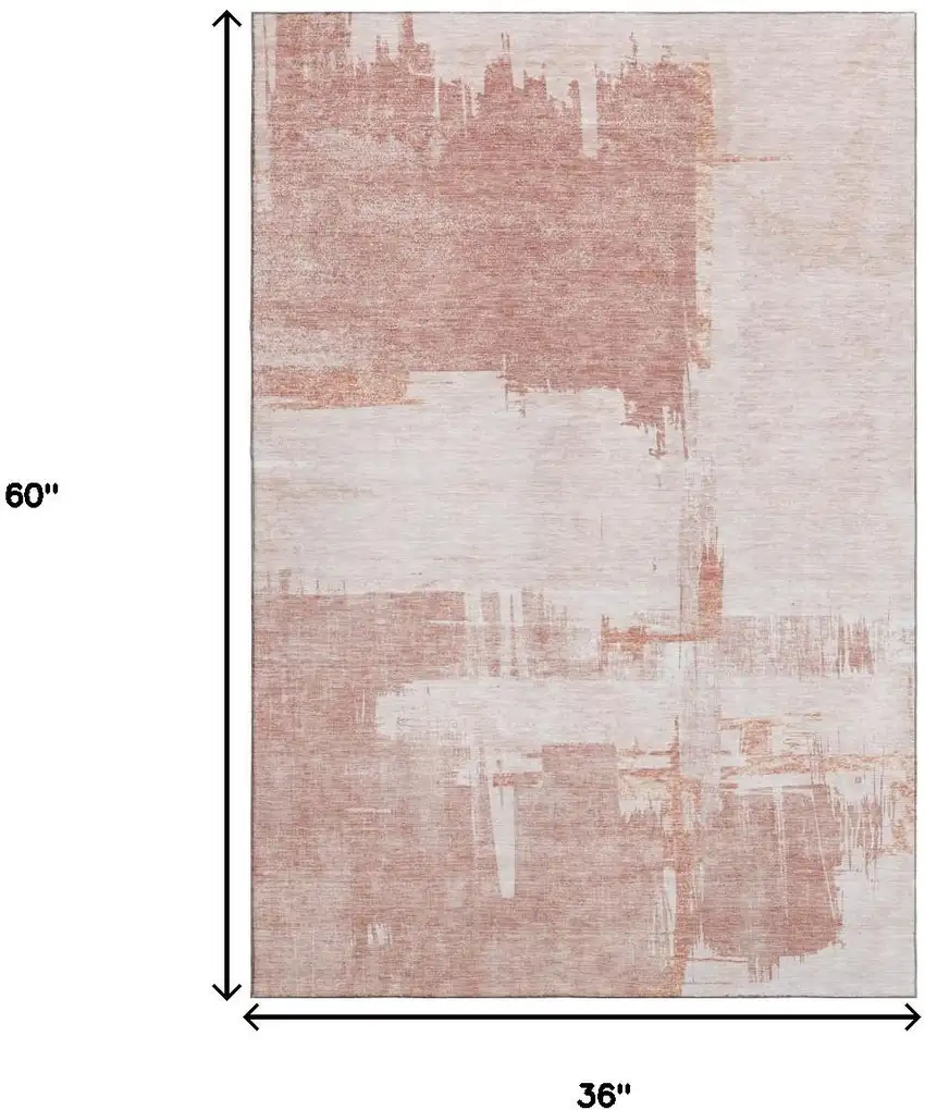 Blush And Ivory Abstract Washable Area Rug With UV Protection Photo 7