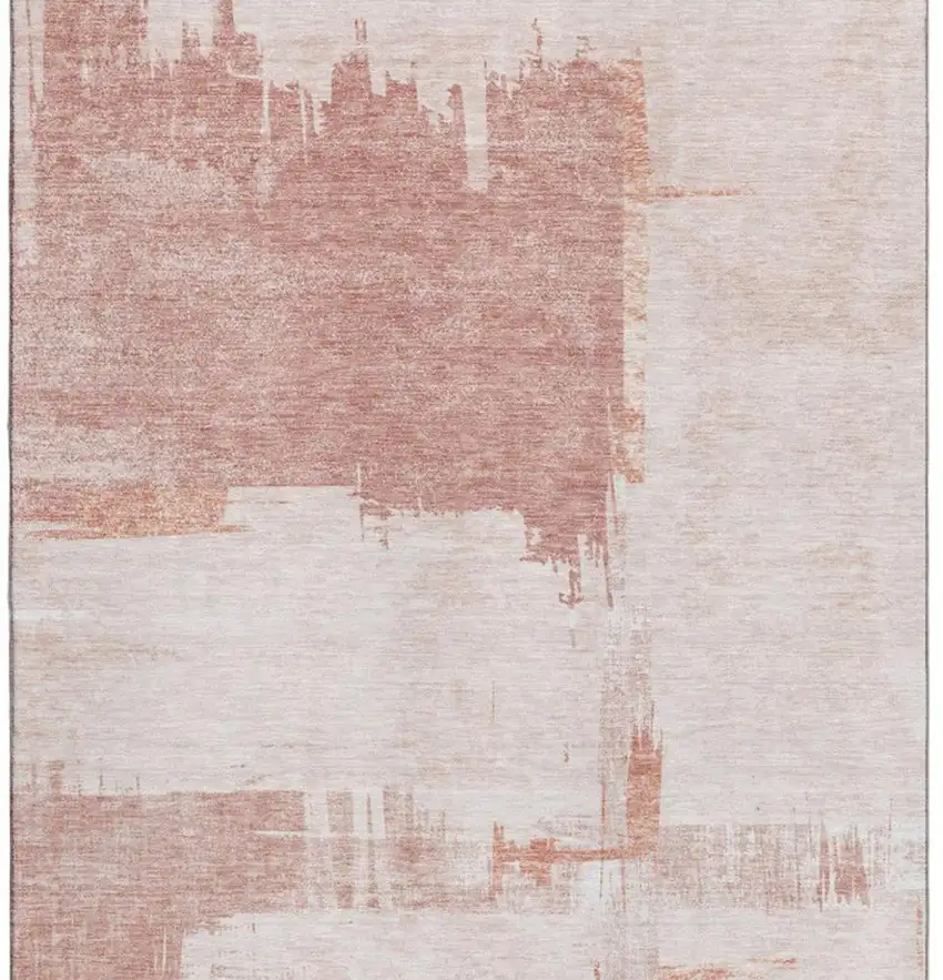 Blush And Ivory Abstract Washable Area Rug With UV Protection Photo 9