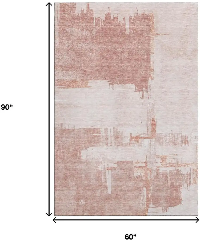 Blush And Ivory Abstract Washable Area Rug With UV Protection Photo 7