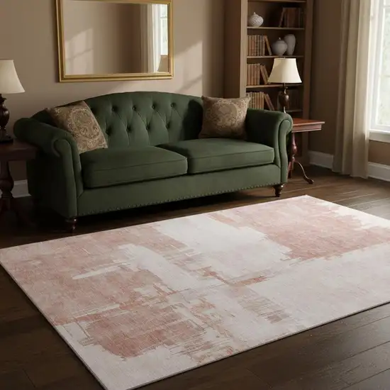 Blush And Ivory Abstract Washable Area Rug With UV Protection Photo 2