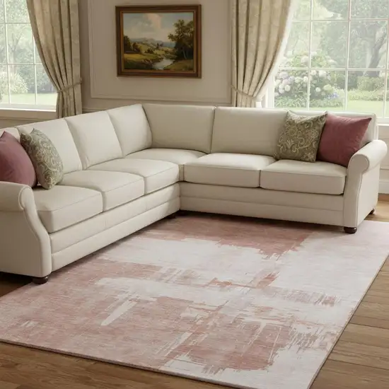 Blush And Ivory Abstract Washable Area Rug With UV Protection Photo 1