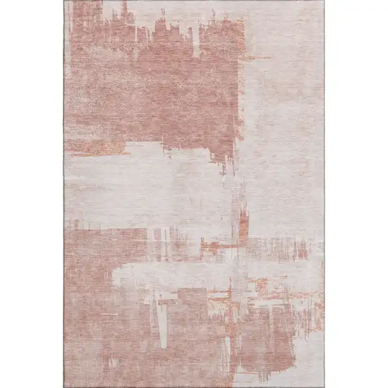 Blush And Ivory Abstract Washable Area Rug With UV Protection Photo 1