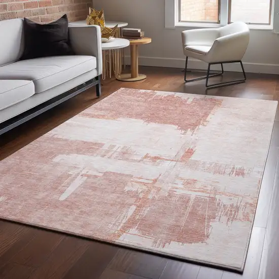 Blush And Ivory Abstract Washable Area Rug With UV Protection Photo 5