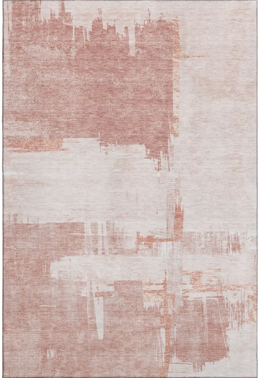 Blush And Ivory Abstract Washable Area Rug With UV Protection Photo 1