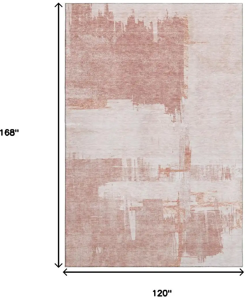 Blush And Ivory Abstract Washable Area Rug With UV Protection Photo 3