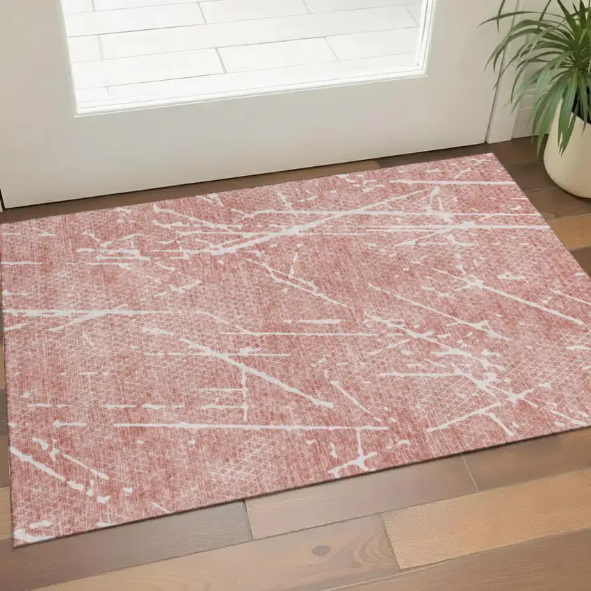 Blush And Ivory Abstract Washable Area Rug With UV Protection Photo 1