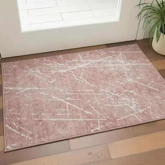 Blush And Ivory Abstract Washable Area Rug With UV Protection Photo 2