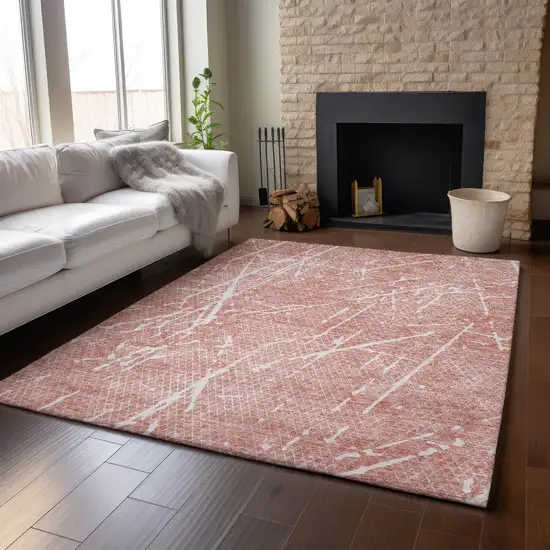 Blush And Ivory Abstract Washable Area Rug With UV Protection Photo 5