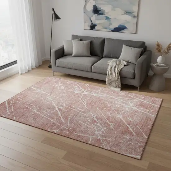 Blush And Ivory Abstract Washable Area Rug With UV Protection Photo 2