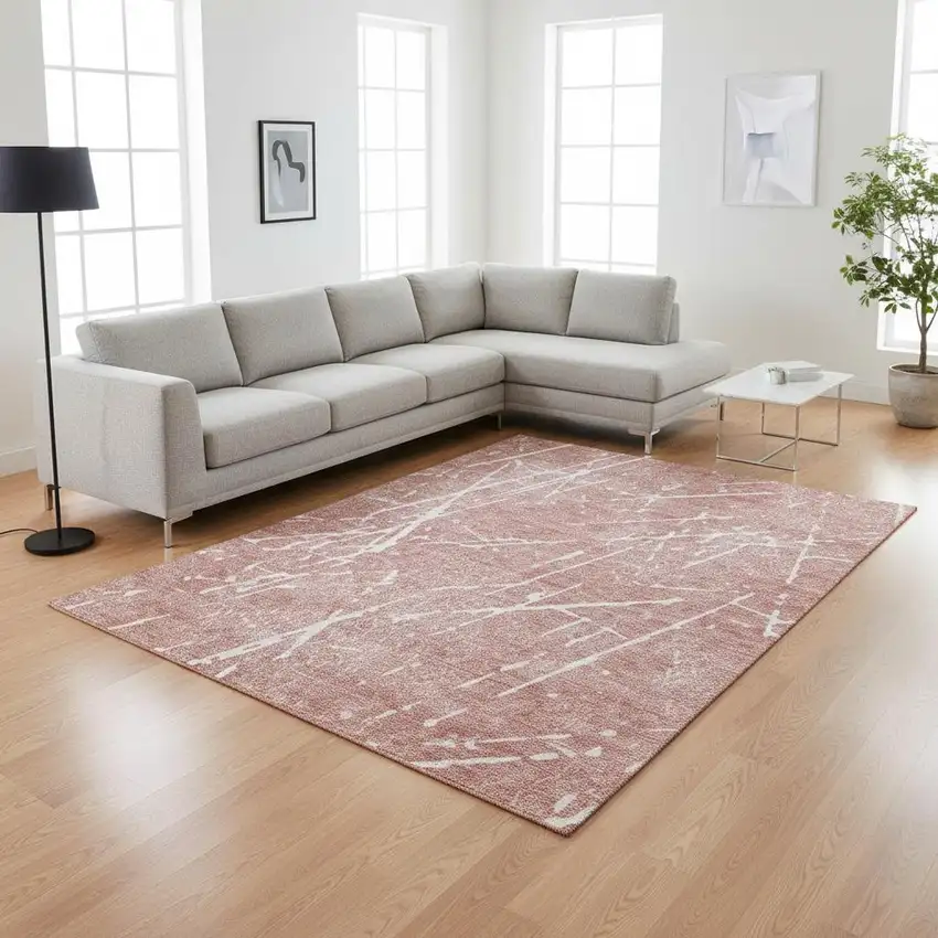 Blush And Ivory Abstract Washable Area Rug With UV Protection Photo 2