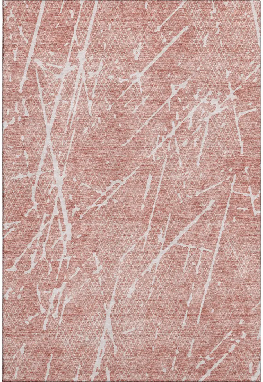 Blush And Ivory Abstract Washable Area Rug With UV Protection Photo 1