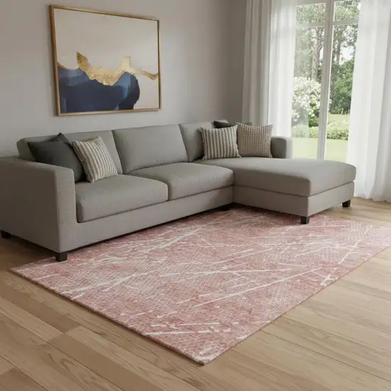 Blush And Ivory Abstract Washable Area Rug With UV Protection Photo 1