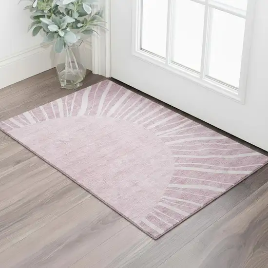 Blush And Ivory Abstract Washable Area Rug With UV Protection Photo 1