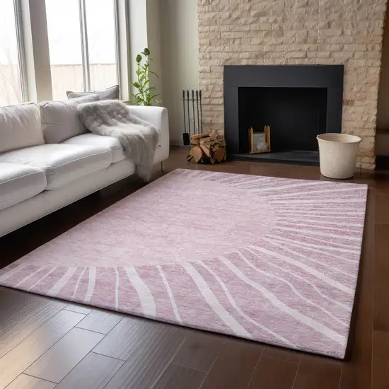 Blush And Ivory Abstract Washable Area Rug With UV Protection Photo 5