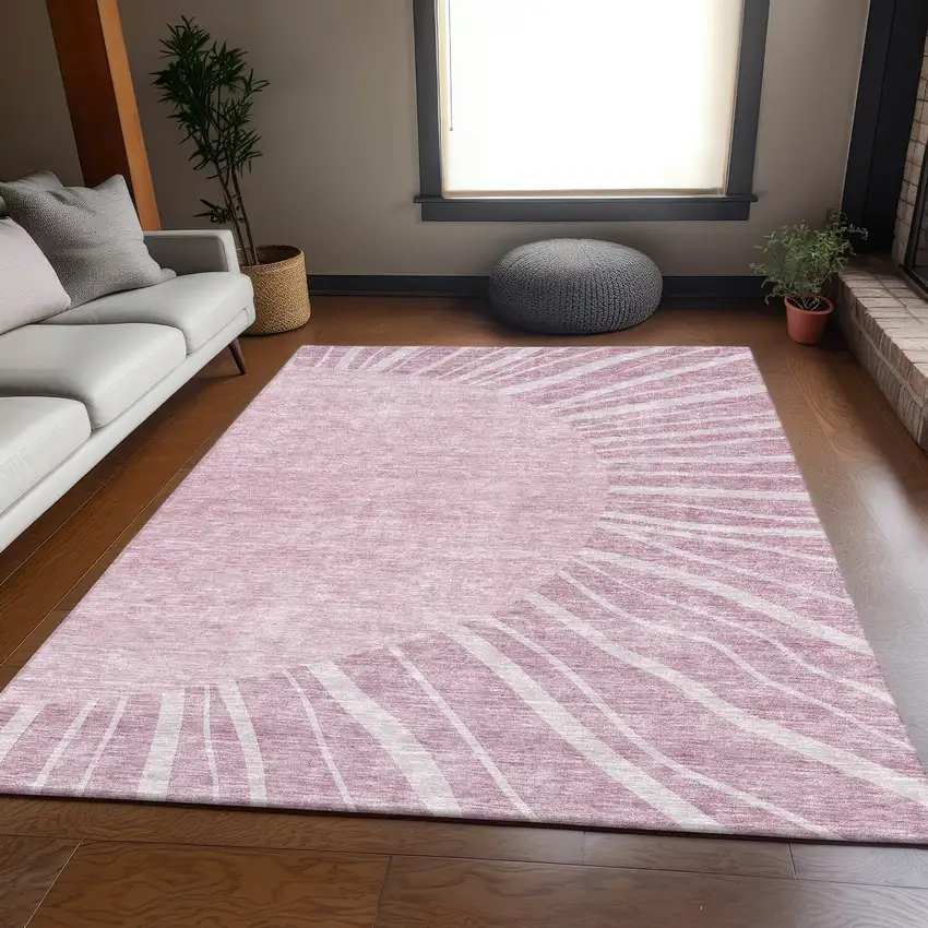 Blush And Ivory Abstract Washable Area Rug With UV Protection Photo 4