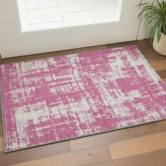 Blush And Ivory Abstract Washable Area Rug With UV Protection Photo 2