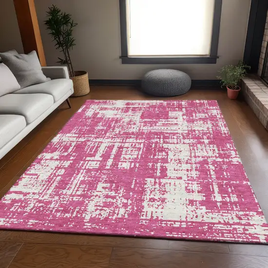 Blush And Ivory Abstract Washable Area Rug With UV Protection Photo 6