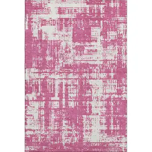 Photo of Blush And Ivory Abstract Washable Area Rug With UV Protection