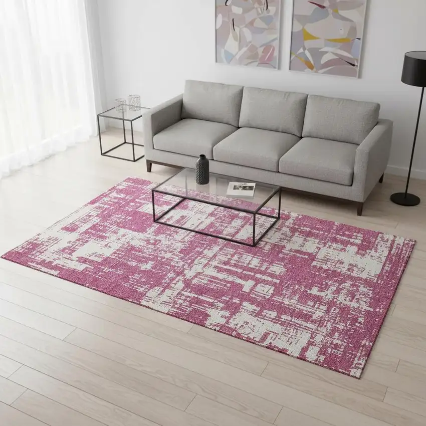 Blush And Ivory Abstract Washable Area Rug With UV Protection Photo 2