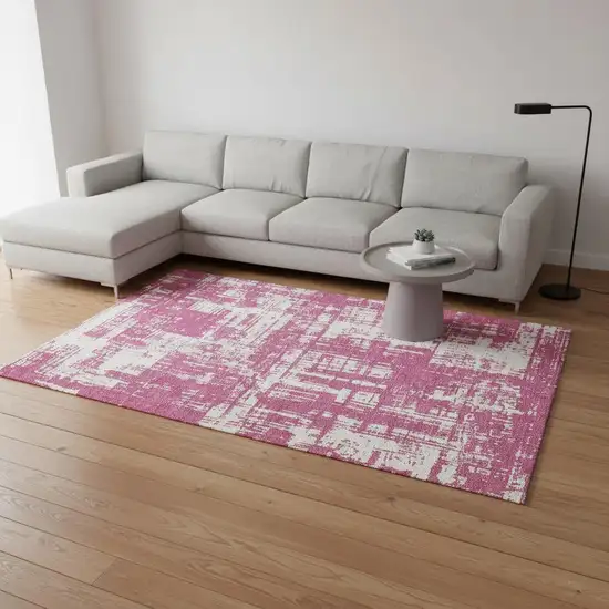 Blush And Ivory Abstract Washable Area Rug With UV Protection Photo 2