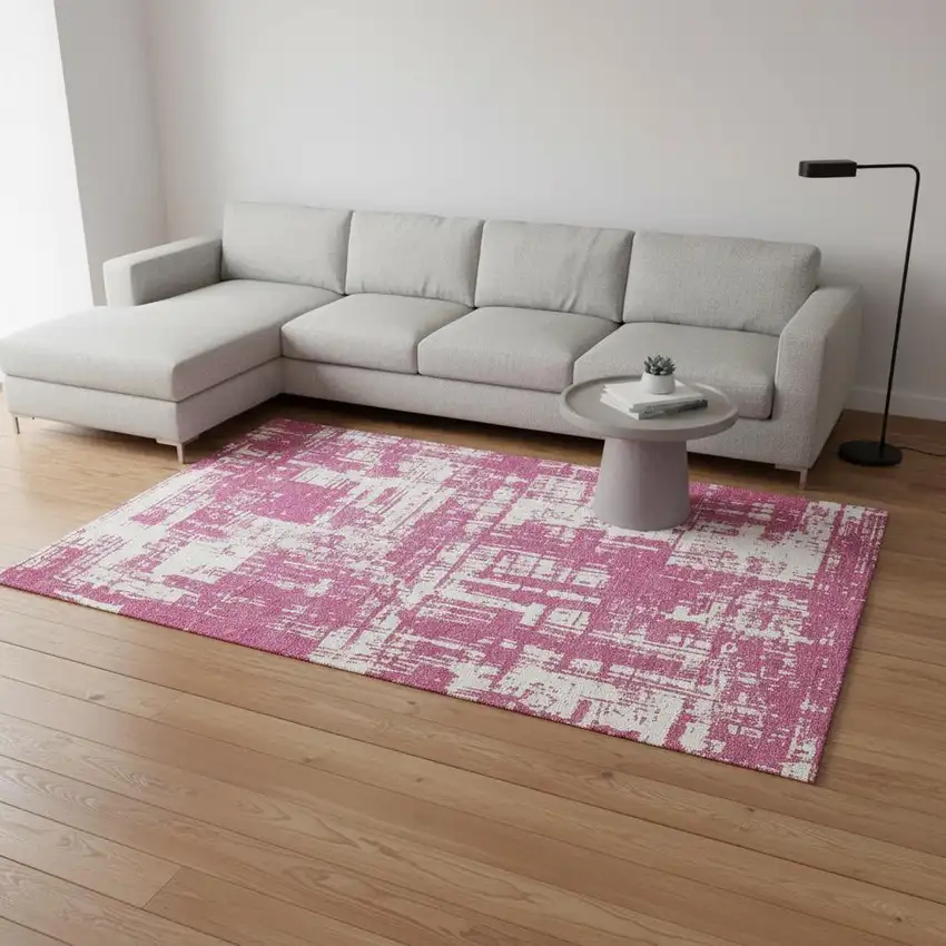 Blush And Ivory Abstract Washable Area Rug With UV Protection Photo 2