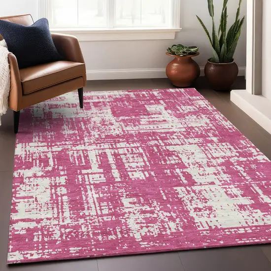 Blush And Ivory Abstract Washable Area Rug With UV Protection Photo 5