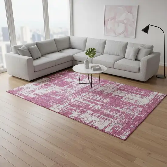 Blush And Ivory Abstract Washable Area Rug With UV Protection Photo 2