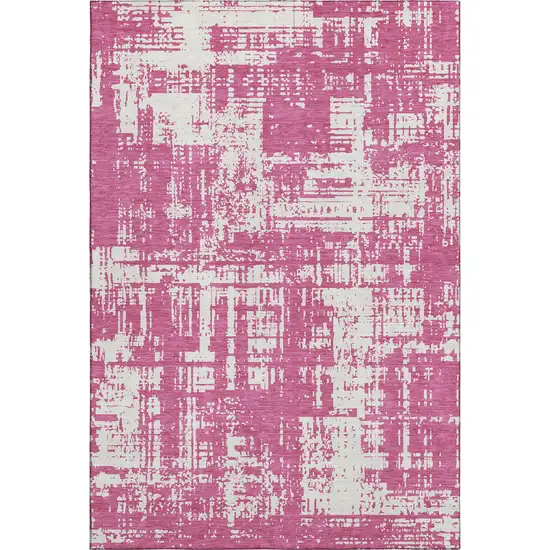 Blush And Ivory Abstract Washable Area Rug With UV Protection Photo 1