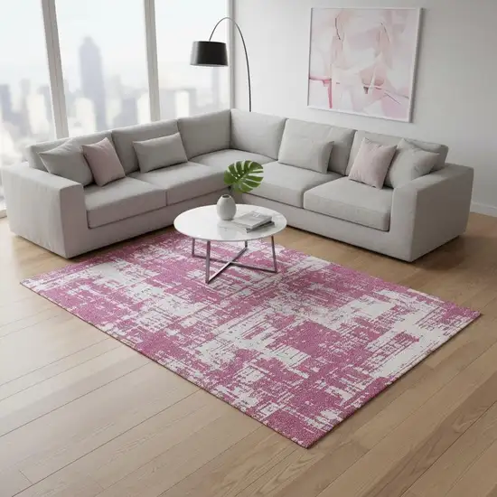 Blush And Ivory Abstract Washable Area Rug With UV Protection Photo 2
