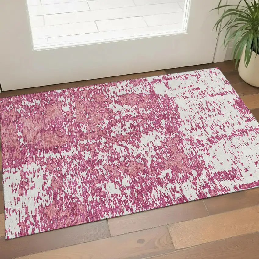 Blush And Ivory Abstract Washable Area Rug With UV Protection Photo 1