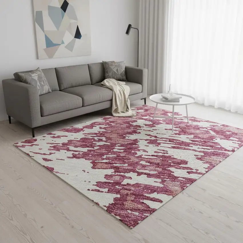 Blush And Ivory Abstract Washable Area Rug With UV Protection Photo 2