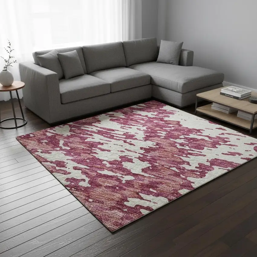Blush And Ivory Abstract Washable Area Rug With UV Protection Photo 2
