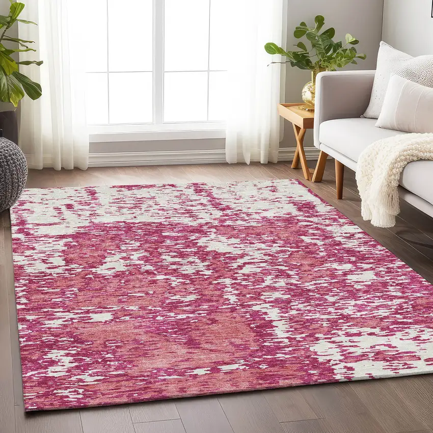 Blush And Ivory Abstract Washable Area Rug With UV Protection Photo 2