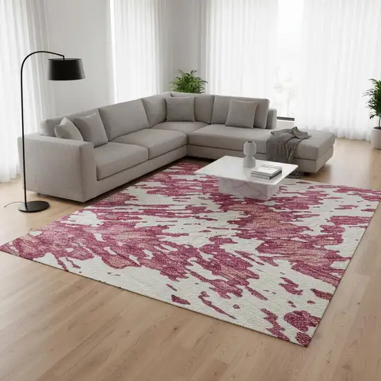 Blush And Ivory Abstract Washable Area Rug With UV Protection Photo 2