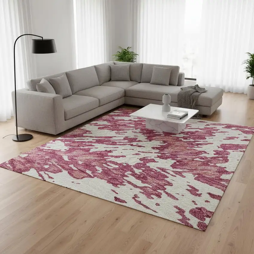 Blush And Ivory Abstract Washable Area Rug With UV Protection Photo 2