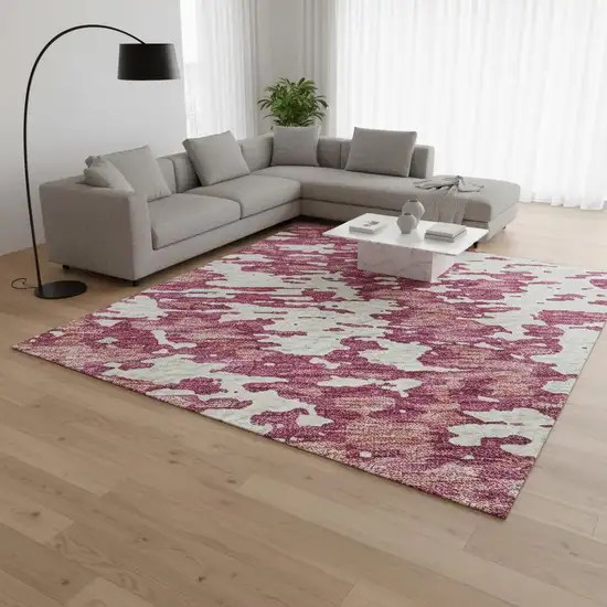 Blush And Ivory Abstract Washable Area Rug With UV Protection Photo 2