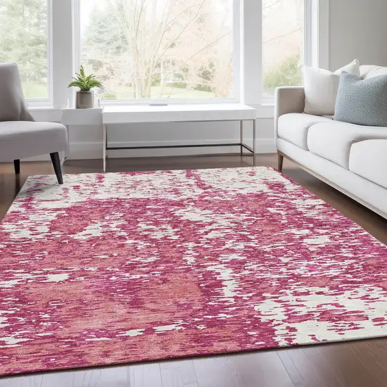 Blush And Ivory Abstract Washable Area Rug With UV Protection Photo 4