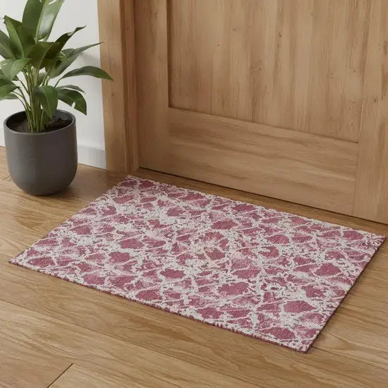 Blush And Ivory Abstract Washable Area Rug With UV Protection Photo 1