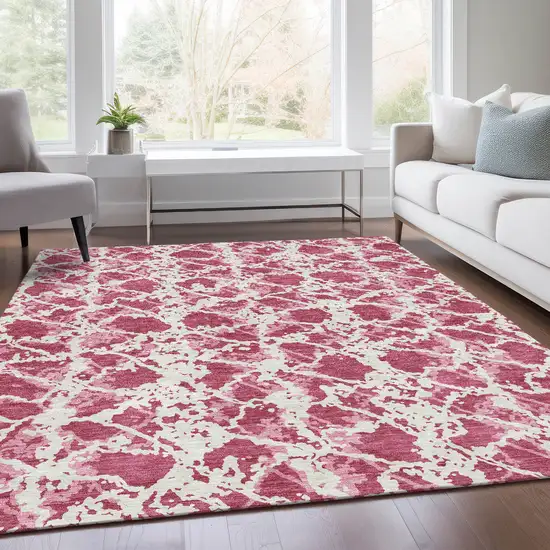 Blush And Ivory Abstract Washable Area Rug With UV Protection Photo 5