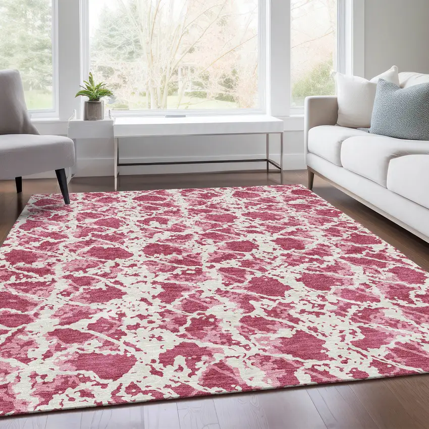 Blush And Ivory Abstract Washable Area Rug With UV Protection Photo 5