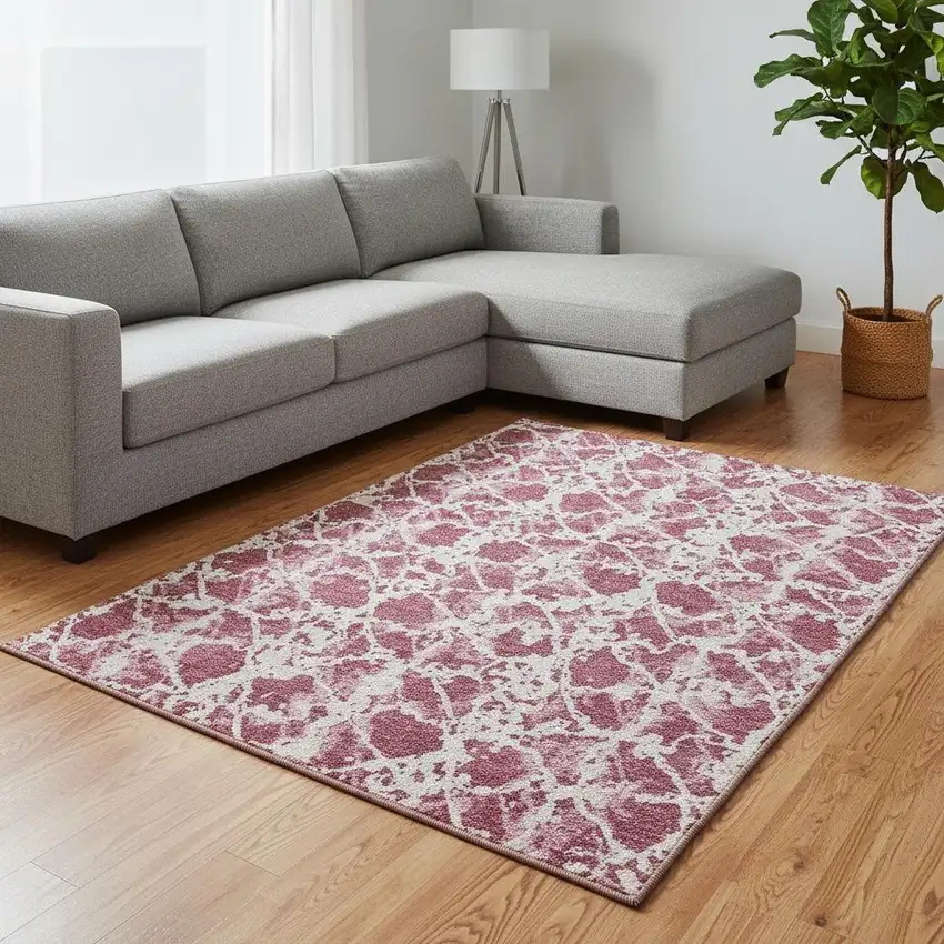 Blush And Ivory Abstract Washable Area Rug With UV Protection Photo 2